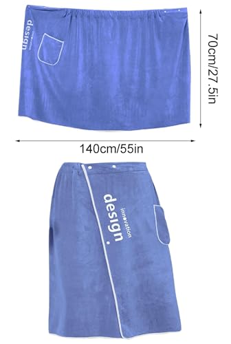 SaunakiltHerrenFrottee,140× 70cm,Saunahandtuch für den Mann,HerrenSauna Frottee Kilt,Frottee Saunakilt mit Knöpfen für Herren,Sauna Kilt mit aufgesetzter Tasche,saunakilt herren mit druckknopf (Blau)