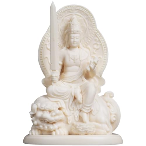 YUYAKESHI 菩薩 置物 厄除け 文殊 インテリア 風水 仏像 祈る ココヤシの果実 仏壇 開運十二干支お守り本尊 坐像(白・文殊菩薩)