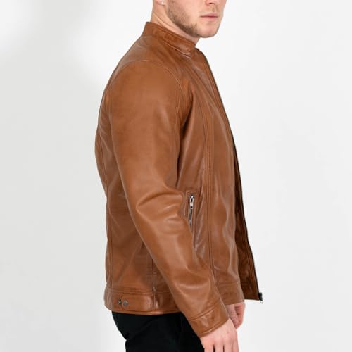 Image of BRICK LANE Stand Collar Leather Jacket for Men | Timeless Design - Genuine Lamb Nappa Leather Cafe Racer Jacket