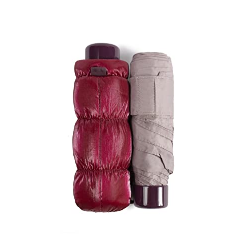 VOGUE Paraguas micromini. Sólo Pesa 180 Gramos. Medida Cerrado 17 cm. Funda Estilo Anorak. Protección Solar +50, antiviento y Acabado Teflón (Rosa Grisaseo) Cover