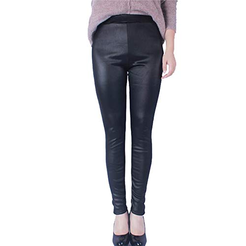 Flairstar Mujeres Invierno PU Leggins Cuero Brillante Pantalón Elásticos Pantalones para Mujer