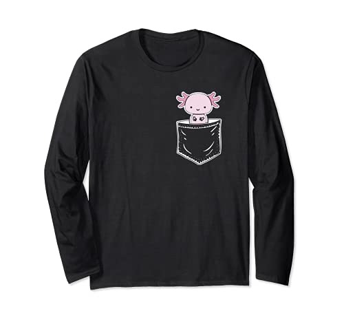 Axolotl Inside Pocket Watching You, Walking Fish Axolotl Long Sleeve T-Shirt, Black