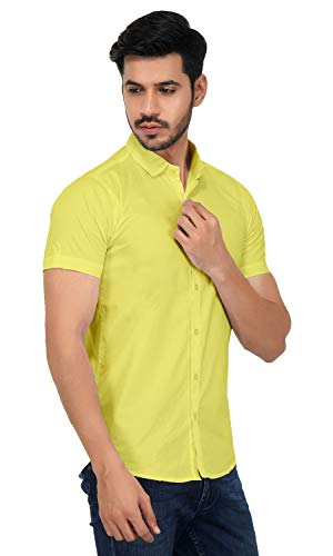 Image of Men's Cotton Solid Half Sleeve Slim fit Shirt Plus Size Shirt for Men (Yellow; XX-Large)