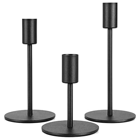 Black Candlestick Holders, 3 Pcs Metal Taper Candle Holders Candle Stick Candle Holder for Festive Table Decor Wedding Centerpiece Mantelpiece Home Decor Warmhousing Gift Cover