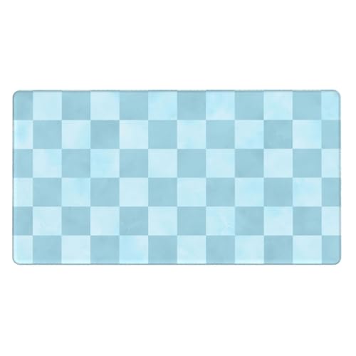 Tapis de souris de jeu grand format bleu ciel à damier avec base caoutchouc