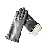 Guantes de piel de oveja para mujer, con forro térmico de cachemira, clásicos, simples, para conducir, color marrón y gris, talla S, marrón gris, S