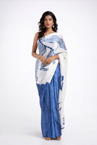 Image of Japan Satin Floral Print Saree for Women with Blouse Piece - Satin Finish Draped Saree