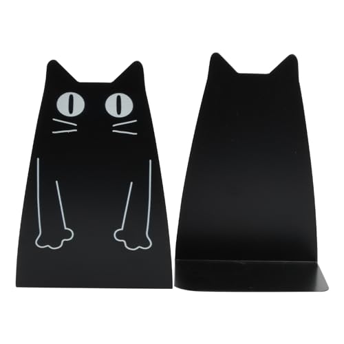 1 works Nonskid Metal Book Ends Cat Metal Bookend Large Heavy Duty Bookends Book Organizer Holder Cat Shape bookends for School Library Shelf Home Office (Black)