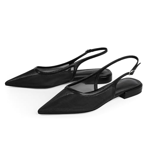 Image of Modatope Slingback Flats for Women Pointed Toe Ballet Flats Classic Low Heel Sandals Dress Shoes