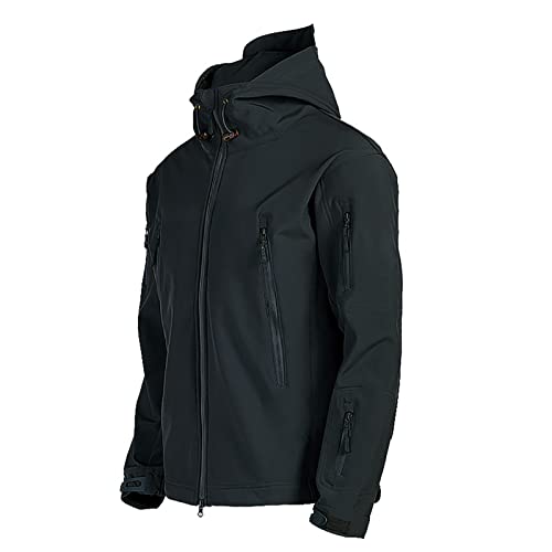 vokkrv Giacca In Softshell Da Uomo Con Cappuccio Giacche Tattico Outdoor Militare Impermeabile Antivento Calde Giubbotto tattiche invernale per lavoro, corsa, pesca, caccia, arrampicata