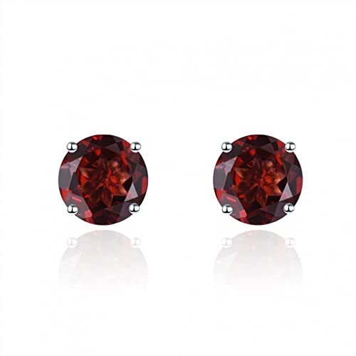 Boucles d'oreilles Garnet 9 mm round studs argent 925 véritable gemme naturelle rouge foncé