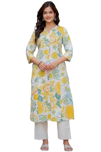 Image of Pistaa's Women's Cotton Relaxed Fit Straight Printed Kurta