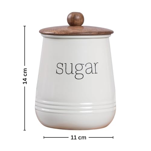Image of Metallure Home Stylish Airtight Container Set | Sugar Tea Coffee Container Set of 3 | Metal and Wood Lid Canister for Kitchen Storage | Food-Safe Jar Set for Kitchen (Cream)