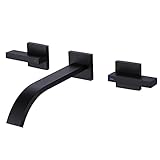 RBROHANT Brushed Brass Wall Mount Bathroom Faucet Matte Black Bathroom Sink Faucet, 2 Handles, Wall Mounted, Rough-in Valve Included, RB0998