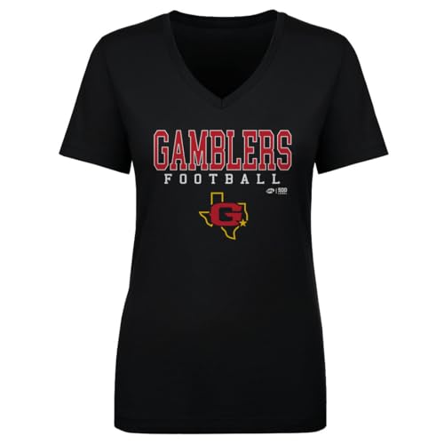 500 LEVEL Houston Gamblers Team Football Women's V-Neck T-Shirt (Black, Medium)