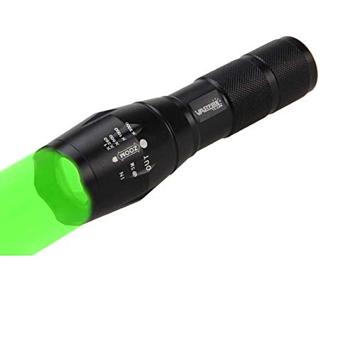 JUN CHI LED Green Flashlight Small 350 Yard Hunting Light Zoomable Waterproof Single Mode Predator Lights Tactical Flashlights for Men Hog Varmint Fishing Coyote Fox Aviation Night Vision Torch