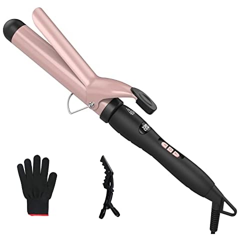 32mm Curling Iron, Professional Ceramic Curling Iron, LCD Display, Adjustable Demperature from 60 ° C to 220 ° C Quick Heating with Heat Resistant Glove Cover