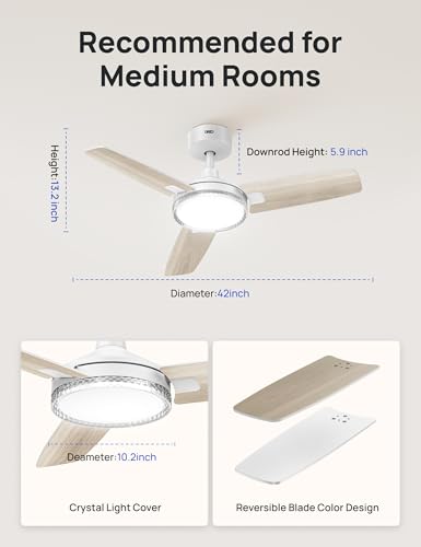 DREO Ceiling Fans with Lights and Remote, 42'' White Ceiling Fan, 5CCT, 6-Level Dimmable, 6 Speeds, Quick-install, Quiet Reversible DC Motor, 1-4-8H Timer, Bedroom Ceiling Fan thumbnail 8