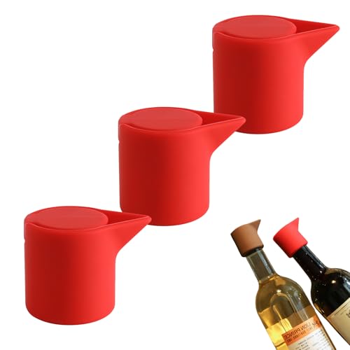 Ultimate Leakproof Wine & Champagne Stopper Set - Durable Silicone Beverage Bottle Sealers, Airtight Portable Wine Savers for Home, Bar, Restaurant, Festivals & New Year Celebrations 3PCS (Red)