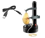 ARSUK Peladora eléctrica multifunción Peladora de Manzana giratoria automática Peladora de Patatas Máquina de Corte de Verduras Herramienta de pelado de Cocina de Acero Inoxidable (Negro)