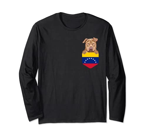 Venezuela Flag Usa Staffordshire Terrier Dog In Pocket Long Sleeve T-Shirt, Black