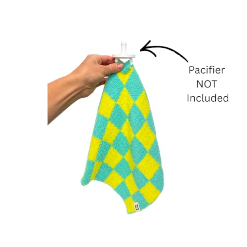 Image of USA Checkered Baby Lovey Security Blanket with Pacifier Holder - DreamSoft Reversible Plush Mini Comfort Blanket for Newborns, Babies & Toddlers (Teal /Green)