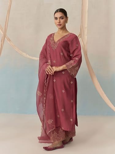 Image of Royal Export Women's Kurta Set | Viscose Silk Floral Embroidered Straight Kurta Pant Dupatta Set Kurta Sets for Women | Ladies Kurta Set