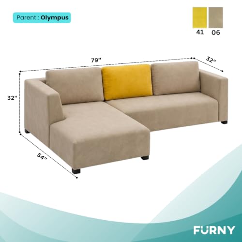 Image of FURNY Olympus 4 Seater LHS L Shape Sofa Set | Plush Velvet Suede Fabric | Modern Design | Soft Comfort Dual Color Cushions for Living Room, Office & Hotels (Beige-Yellow)