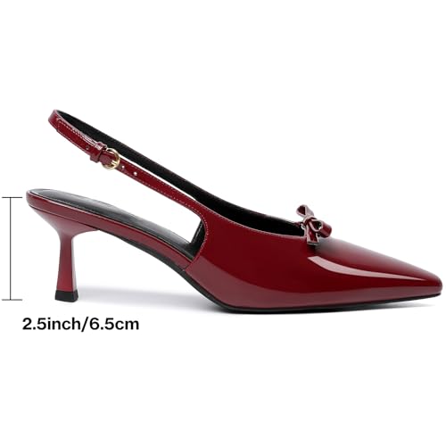 Image of Mostrin Kitten Heels for Women Pointed Toe Pumps Patent Leather Low Heel Slingback Heels with Buckle Dress Shoes for Dating Party Working