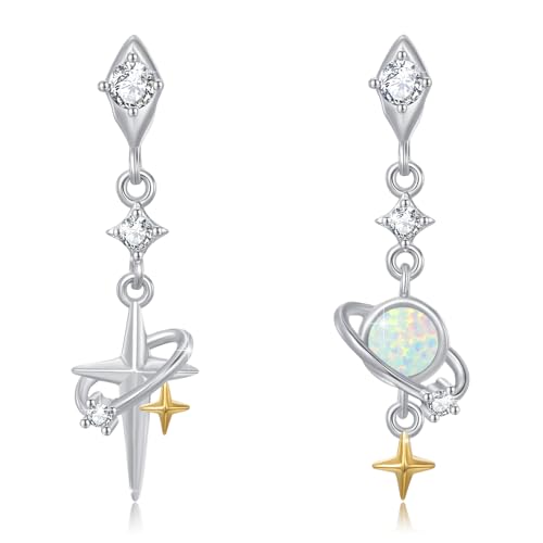 Pendientes galaxia de plata 925 con ópalo brillante y un elegante estilo estelar