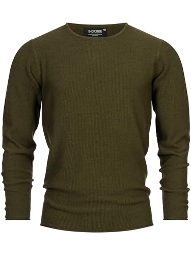 Indicode Herren Loakim Klassischer Strickpullover mit Rundhalsausschnitt | Pullover Herrenpullover Pulli meliert für Männer Army, S