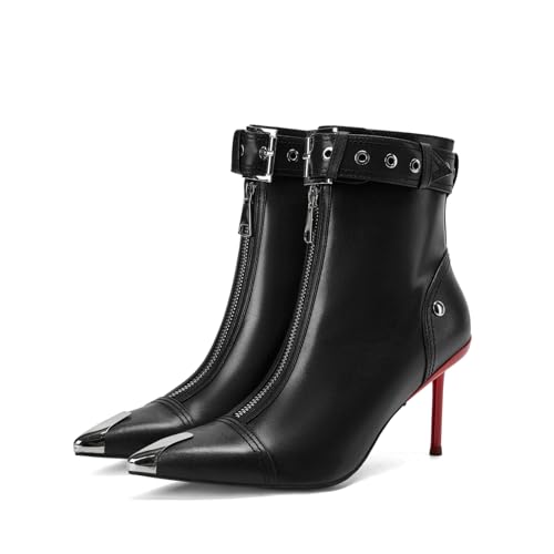 Women's Fashion Metal Pointed Toe Heel Boots Sexy Zip Ankle Stilettos Booties with Strap Buckle Party Dress High Heels for Women3