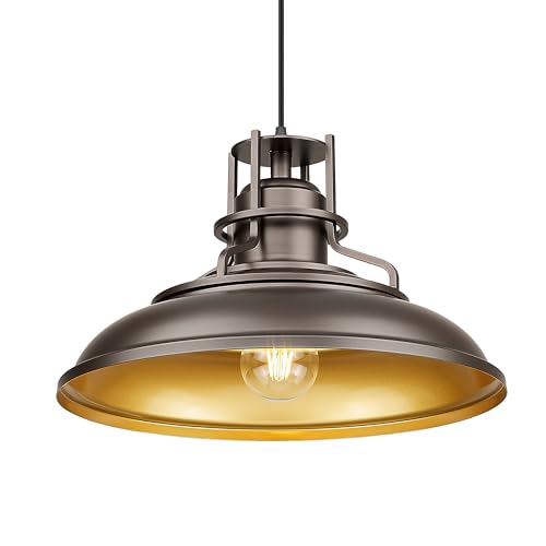 Image of FEMILA 18 inch Outdoor Pendant Lights for Porch, Farmhouse Pendant Light, Barn Vintage Hanging Light Fixture for Kitchen Island, Adjustable Height,Oil Rubbed Bronze Finish, 4FY15-MP-L ORB
