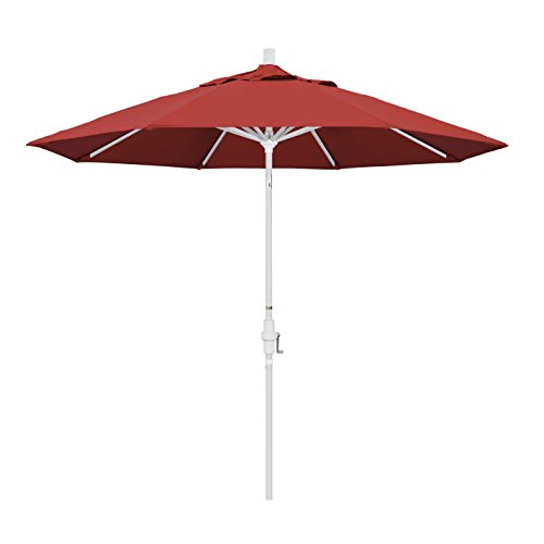 California Umbrella 9' Round Aluminum Market Umbrella, Crank Lift, Collar Tilt, White Pole, Red Olefin #TOP22