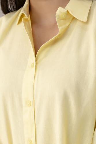 Image of Women's Linen Blend Shirt | Casual Collared Button Down Shirt for Women | Solid Color Full Sleeve Oversized Fit | Summer Casual & Office Wear Top