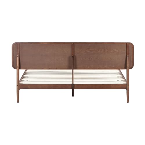Image of NTC Lupin Wooden Bed Frame with Headboard and Natural Rattan, Solid Oak /Rubber Wood Foundation with Silent Slats, 1000 Lb Capacity, Effortless Assembly (Natural Cane - Dark Walnut, King)