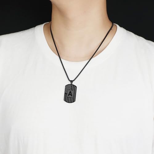 Initial A-Z Necklace for Men American Flag Dog Tag A-Z Pendant 316L Stainless Steel Chain 22+2 Inches Personalized Patriotic Jewelry for Men4