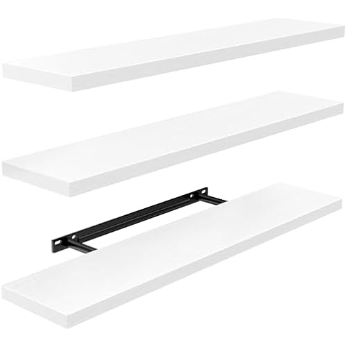 Amada 23.6" Floating Shelves for Wall Decor & Storage, Set of 3, White | MDF Wall Shelves for Bedroom, Bathroom, Living Room, Kitchen, 22 lbs Capacity per Shelf, Hidden Brackets, Flexible Layout