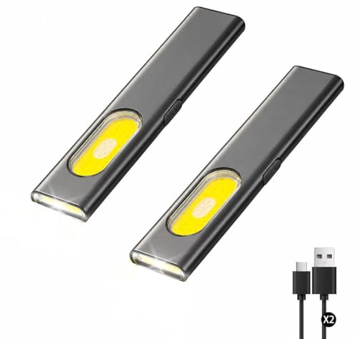 2PACK Mini EDC Flashlight, Magnetic Work Light with COB Side Light, Compact EDC Flat Flashlight, Multiple Modes, Portable Pocket Flashight Rechargeable