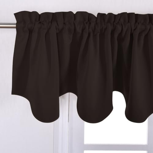 NICETOWN Blackout Kitchen Window Valance - Modern Design 52 inches by 18 inches Scalloped Rod Pocket Tier Curtain for Coffee Bar/Boys Bedroom/Home Office, Toffee Brown, 1 Piece - Thumbnail 2