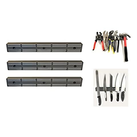 Wood Technology 14 Inch Magnetic Tool & Knife Bar, Mounted Knife Strip and Multipurpose Utensil Holder, Organizer for Kitchen, Garage, or Workshop, Dark Grey (3 Pack) Cover