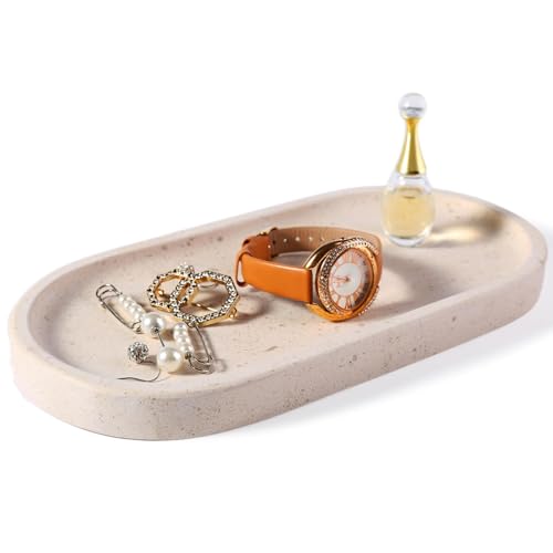 Image of Koville Natural Marble Tray for Bathroom, Vanity Decorative Marble Trays for Countertop Organizer, Catchall Trays for Perfume, Candles, Jewelry, Stone Tray for Decor(Moca Crema Yellow)