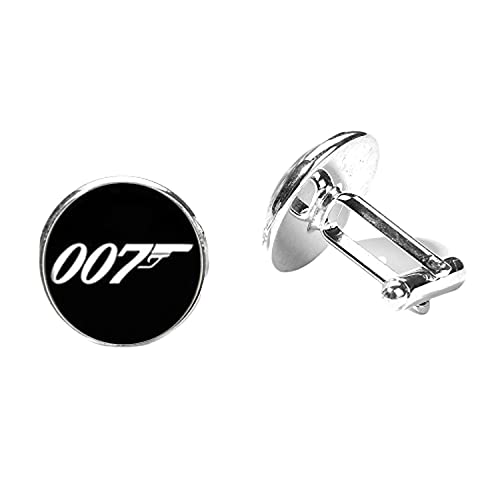 James Bond 007 Boutons de manchette classiques en verre pour homme Motif 007 Noir/blanc Cover