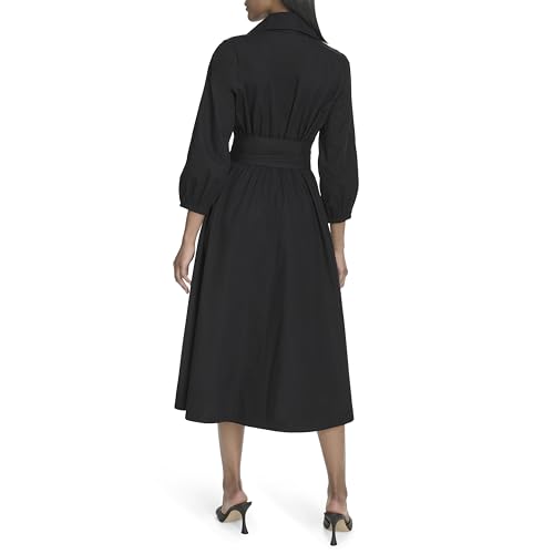 H HALSTON Women's Cotton Poplin Waist Tie Fit & Flare Dress4