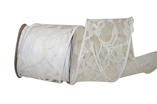 White Lace Wired Wedding Ribbon - 2 1/2" x 10 Yards, Spring, Mother's Day, Reception, Bridal Shower, Bows, Embellishments, Accents, DIY, Baby Shower, Vintage Classic, Rustic Farmhouse, Anniversary