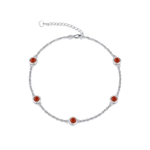 Image of Dorunmo Heart Birthstone Bracelets 925 Sterling Silver Round Birthstone Anklet for Women Birthday Jewelry Gifts for Girlfriend Wife Mother Her