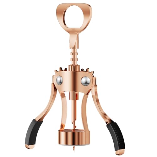 KORCCI Wine Opener, Wine Bottle Opener, Zinc Alloy Wing Corkscrew Heavy Duty, Cork Screw Beer Opener for Bartenders, Multifunctional Bottle Opener for Kitchen, Restaurant, Bar, Waiters (1, Rose Gold)