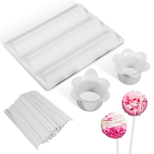 Jokapy Juego de moldes redondos para cake pop, con bandeja y 100 palos, cortadores y cortadores circulares para fiestas, panadería, postres