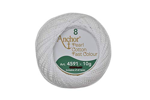 HUNNY- BUNCH Anchor Mercerised Premium Knitting Pearl Crochet Cotton Thread Yarn Balls (Pack of 5 Rolls of 10 Gram, Shade no. White)