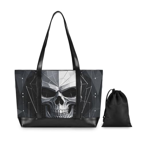 KLL Black Abstract Geometric Skull Sturdy laptop totes with zipper laptop tote bag for work Large Handbag for school with maletines para mujer2